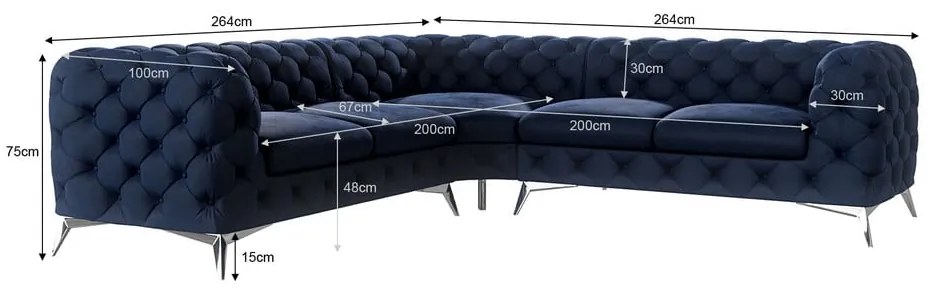 Sötétkék bársony sarokkanapé Chelsea – Ropez
