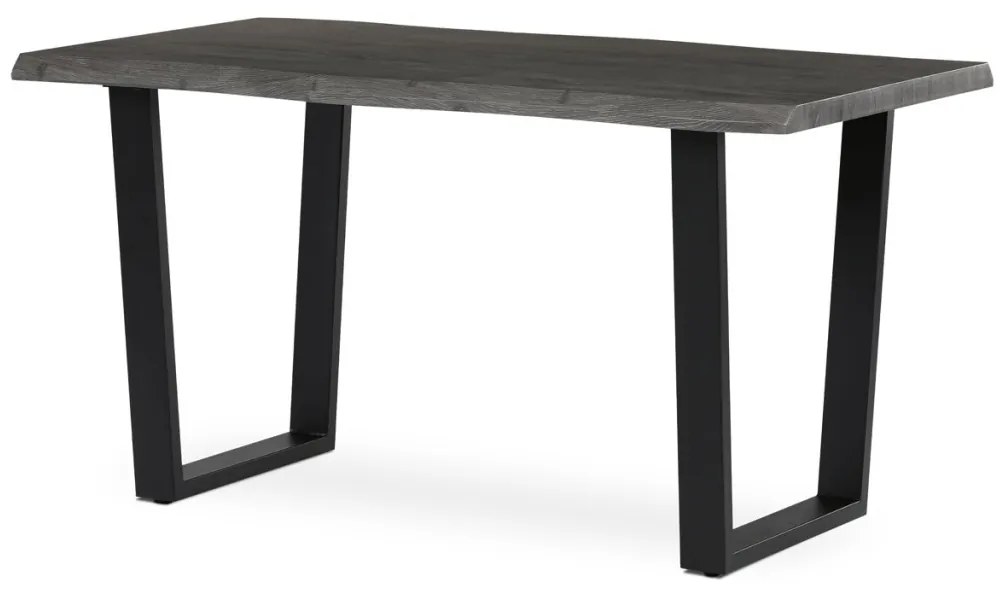 Masă de sufragerie, 140x80x75 cm, blat MDF, decor stejar gri, picioare metalice in forma de U