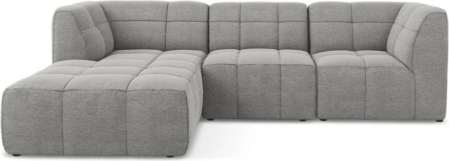 Szürke buklé sarokkanapé (bal oldali-heverő résszel) Aloha – Makamii