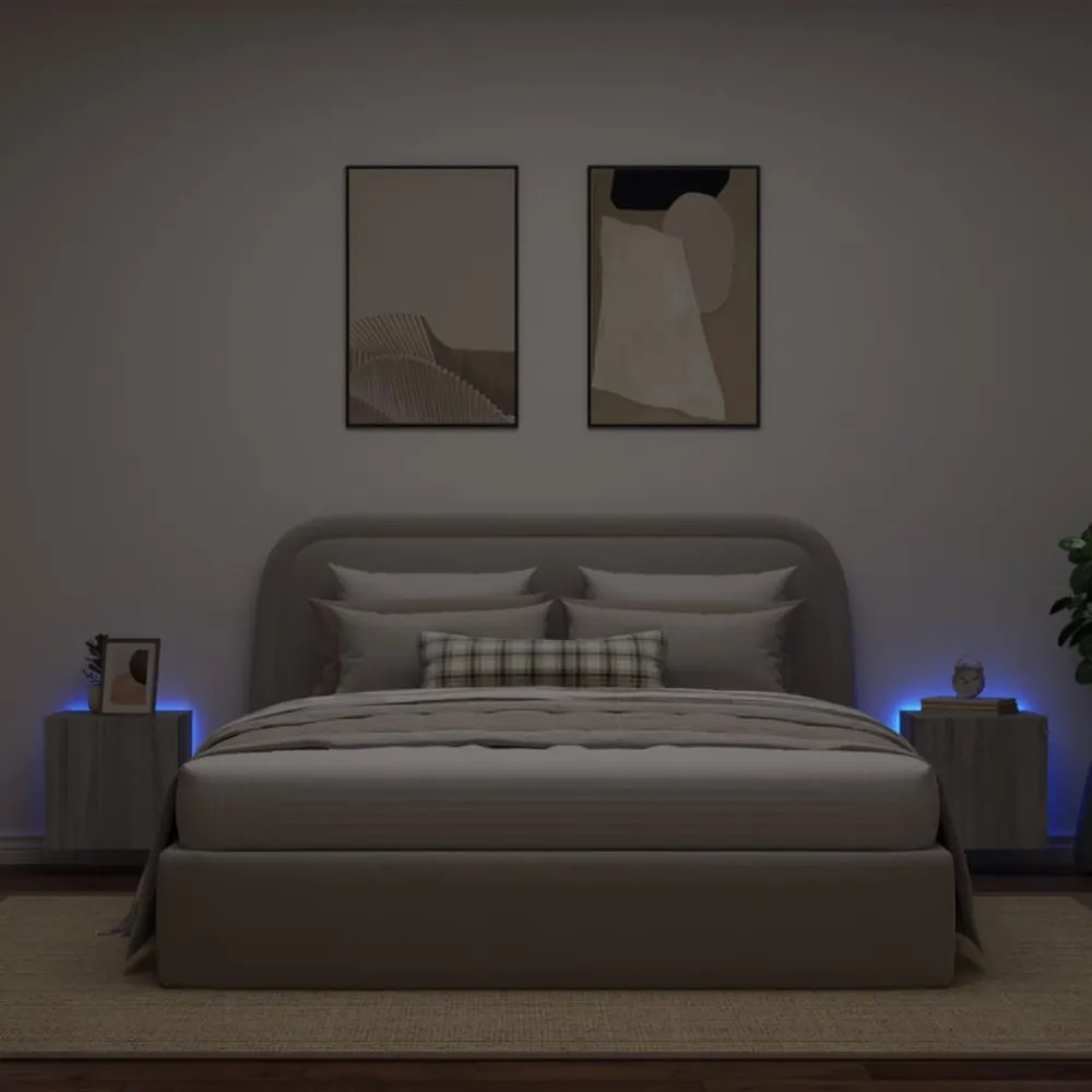 2 db szürke sonoma fali TV-szekrény LED-ekkel 40,5x35x40 cm