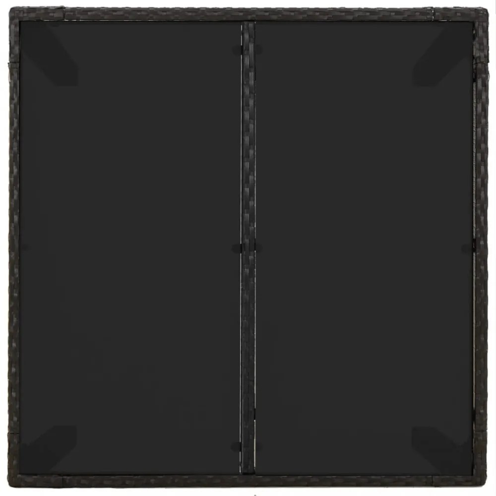 fekete polyrattan üveglapos kerti asztal 90 x 90 x 75 cm
