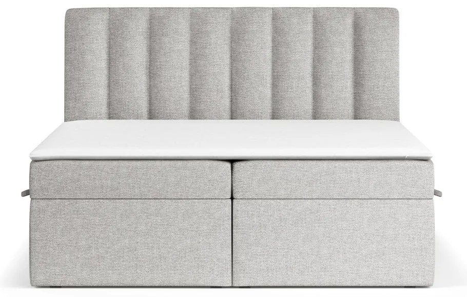 Világosszürke ágyneműtartós boxspring ágy 160x200 cm Novento – Maison de Rêve