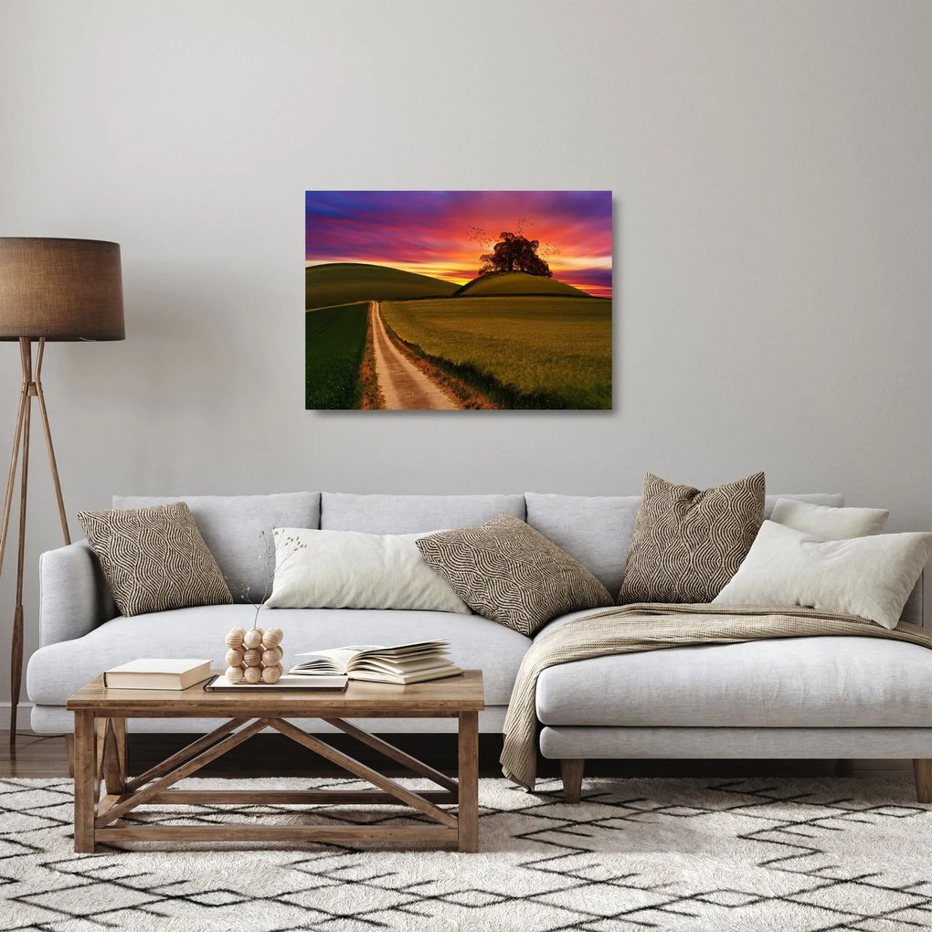 Mező és a színes ég képe (üvegen) (70x50 cm)