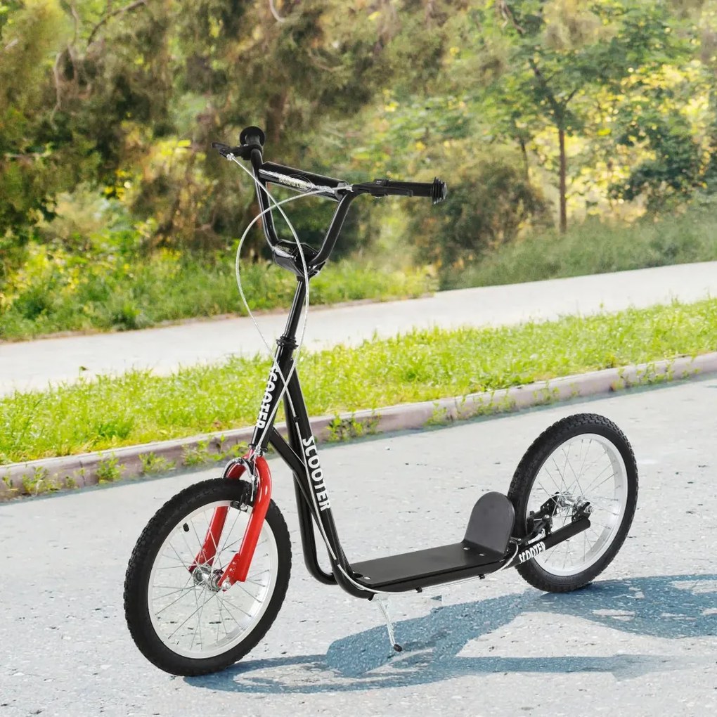 HOMCOM Gyerek Roller fékkel, állítható magasságú, könnyű acél, fekete