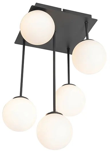 Modern mennyezeti lámpa fekete opál üveggel 5 lámpás - Athén