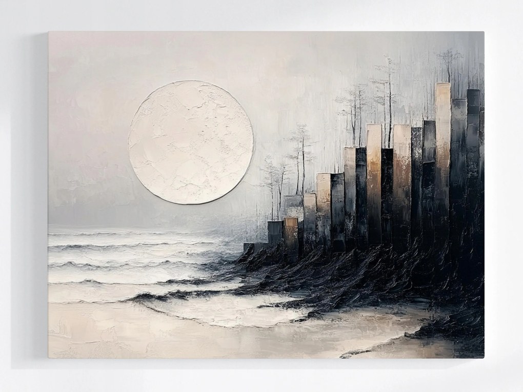 Poszter Absztrakt Grafika Város Éjszaka Hold Tenger 100x75