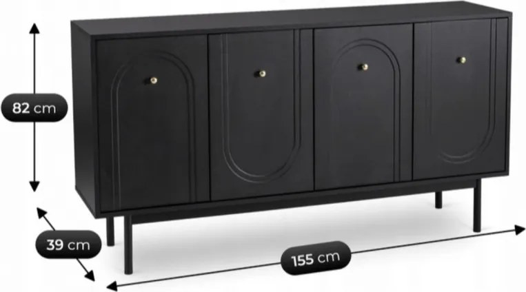 MARLEN 155 cm-es fekete komód