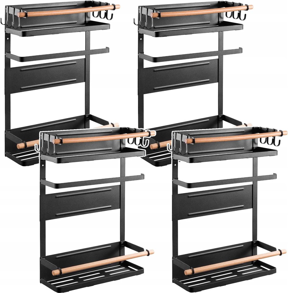 4x mágneses polc hűtőszekrényhez erős mágnes konyhai rendszerező fekete