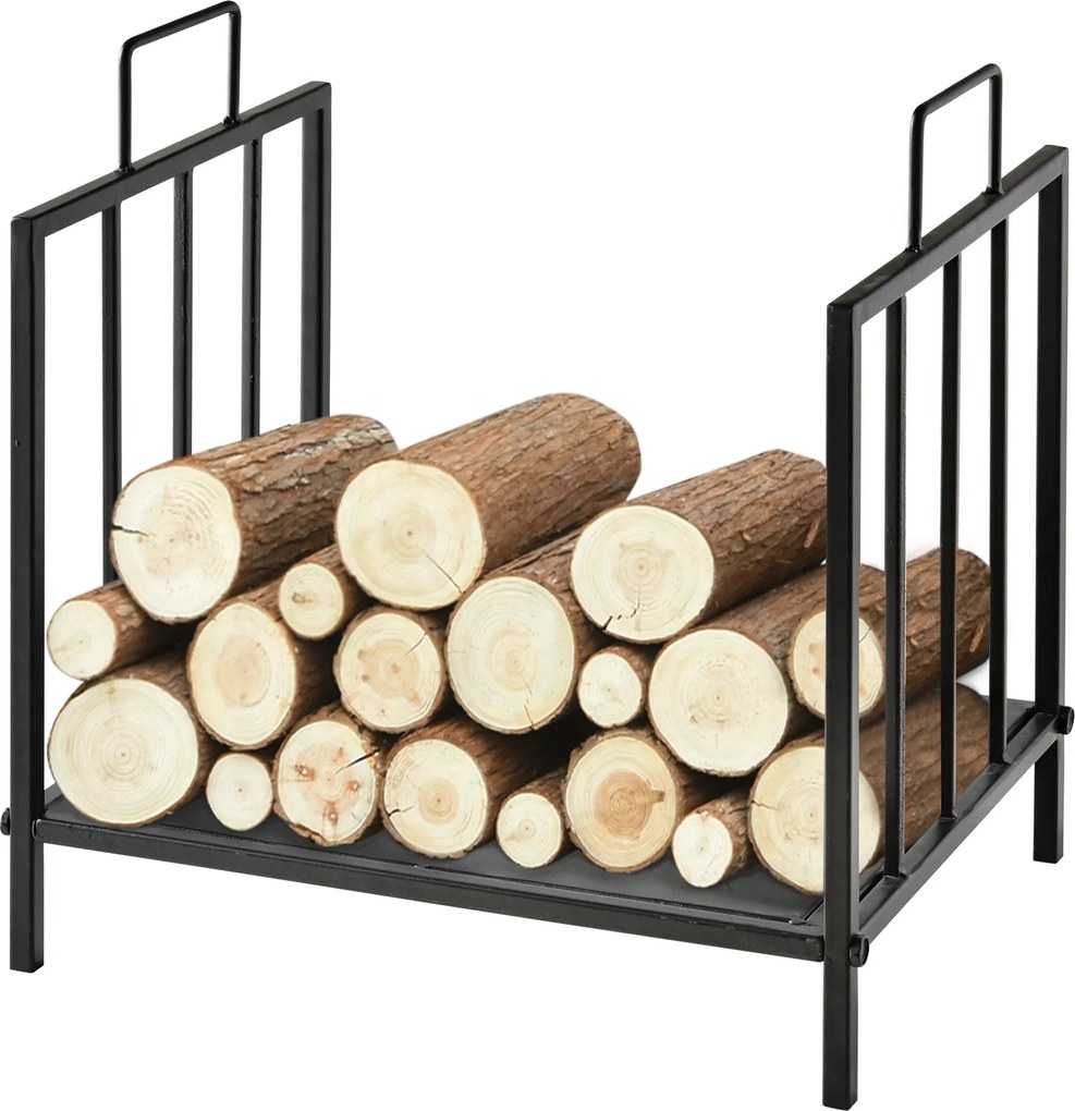 Outsunny Kandallófa Rakodó 44,5x33x46,5 cm Hagyományos Beltéri és Kültéri Tűzifa Tartó Fa Tároló Tűzifa Állvány Fogantyúkkal Emelt Dizájn Fekete | Aos