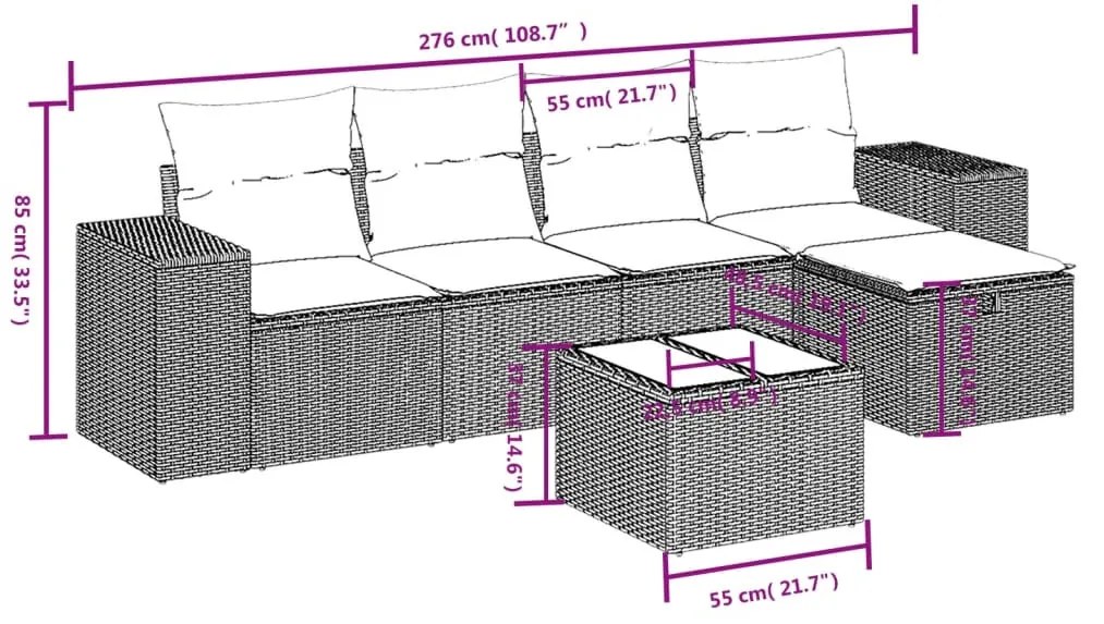 6 részes szürke polyrattan kerti ülőgarnitúra párnákkal