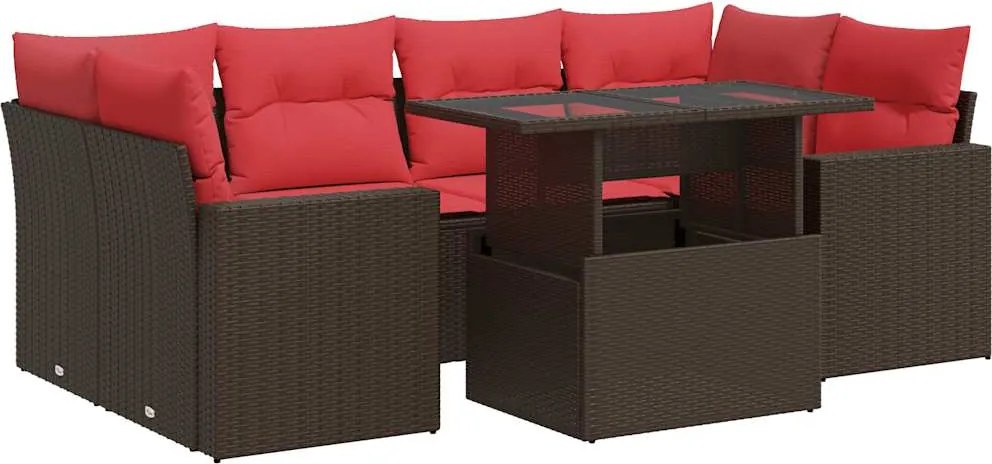 vidaXL 7 részes barna polyrattan akácfa kerti ülőgarnitúra párnákkal