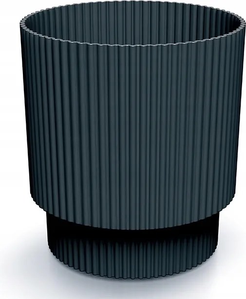 Antracit bordázott műanyag kaspó 15,7x14,6 cm fedő dekoratív