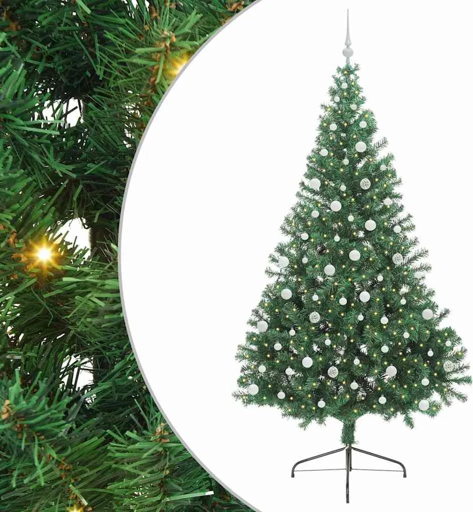 vidaXL Mesterséges, előre világított karácsonyi fa Zöld 240 cm PVC