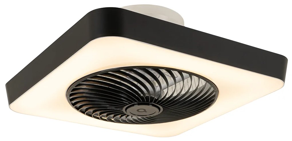 Okos mennyezeti ventilátor négyzet alakú fekete LED-del, fényerőszabályozóval - Climo