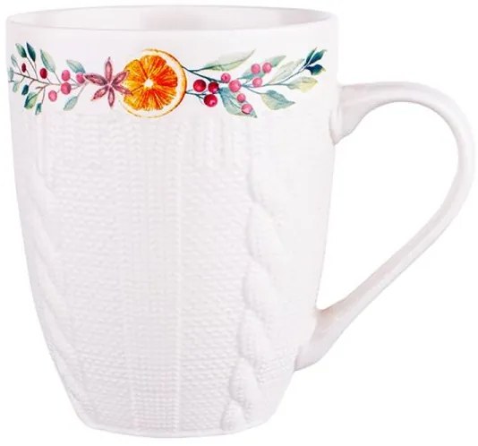 Karácsonyi porcelán bögre 330 ml - kötött hatású narancs mintás