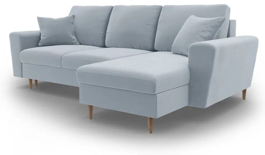 Világoskék bársony kinyitható tárolóhelyes sarokkanapé Kyoto – Cosmopolitan Design
