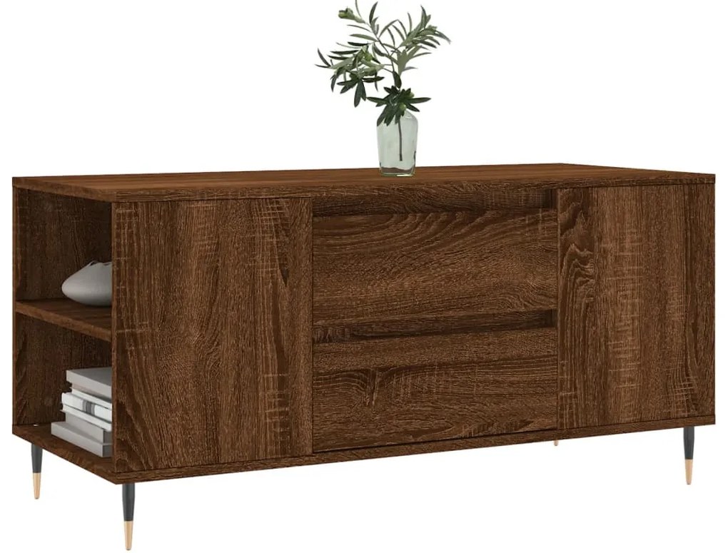 Barna tölgyszínű szerelt fa dohányzóasztal 102 x 44,5 x 50 cm