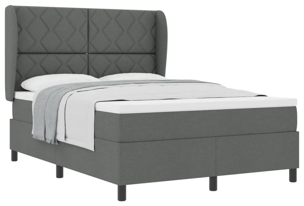 Boxspring Ágy Matracokkal - Sötétszürke, 140x190 cm, Szövet