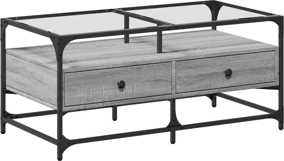 vidaXL szürke sonoma acél dohányzóasztal üveglappal 98,5x50x45 cm