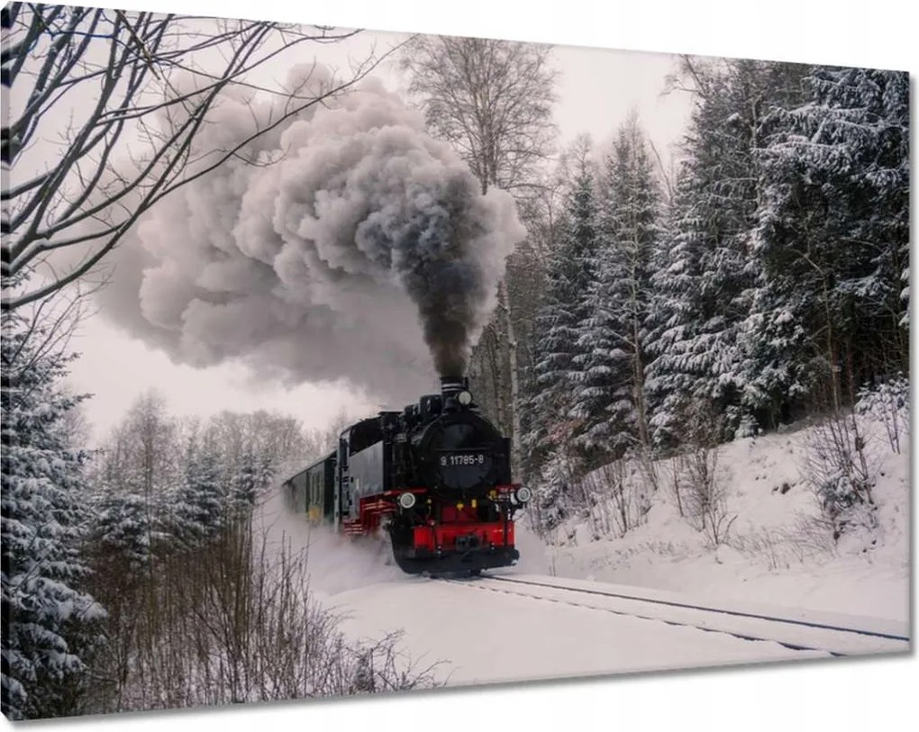 Vászonkép 100x70 Mozdony téli tájképben