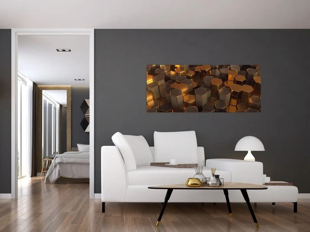 Kép - bronz hatszögek (120x50 cm)