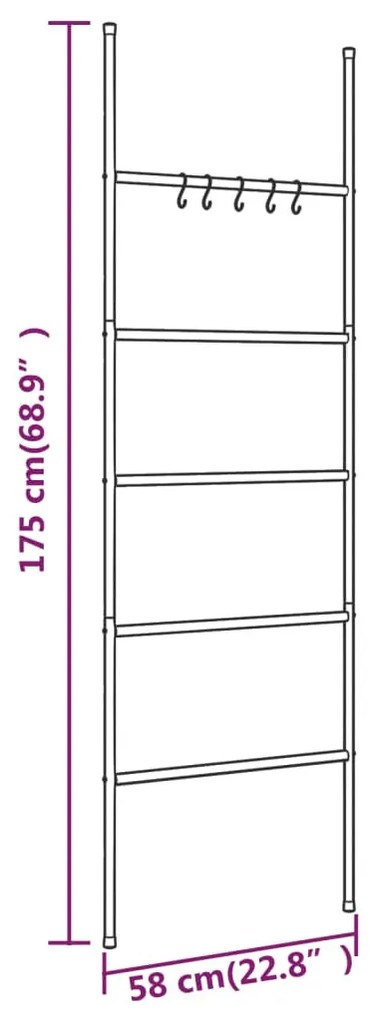 5 szintes fekete vas törölközőtartó létra 58 x 175 cm