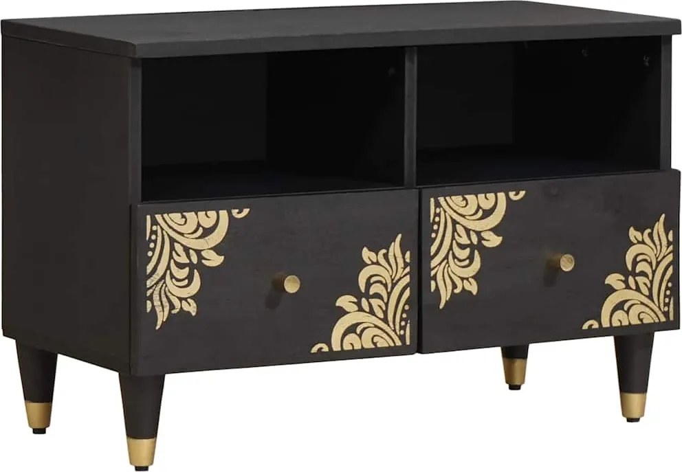 vidaXL TV szekrény fiókkal Fekete 70 x 33 x 46 cm Tömör Mangófát