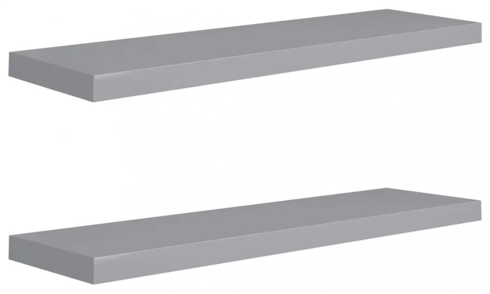 2 db szürke MDF lebegő fali polc 90 x 23,5 x 3,8 cm