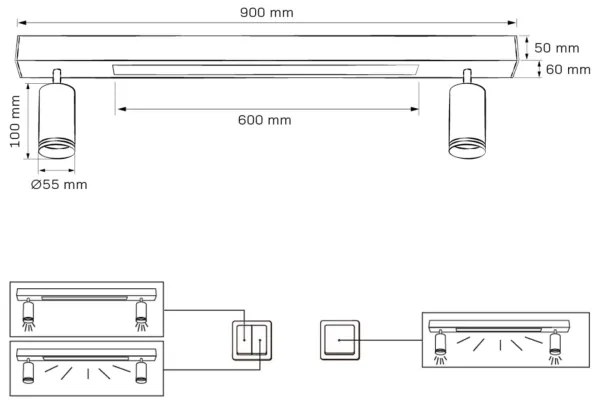 LED Mennyezeti lámpa PÁRIZS LED/24W/230V + 2xGU10/10W fekete