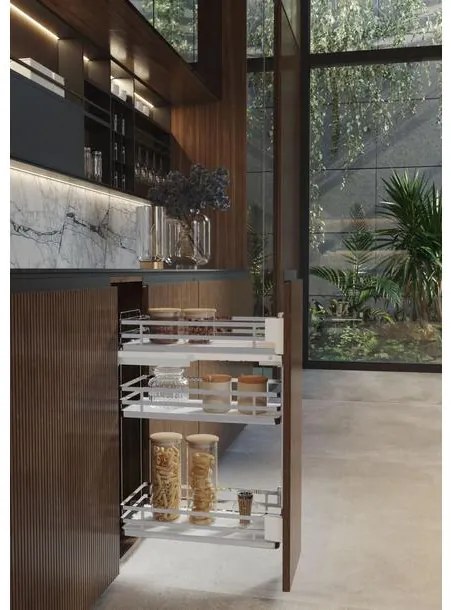 Konyhai fémrács, 400mm, oldalra szerelhető, króm-fehér, teljes kihúzás, csillapított záródás, rejtett fióksín, 2 kosár SIGE, Infinity Plus 004