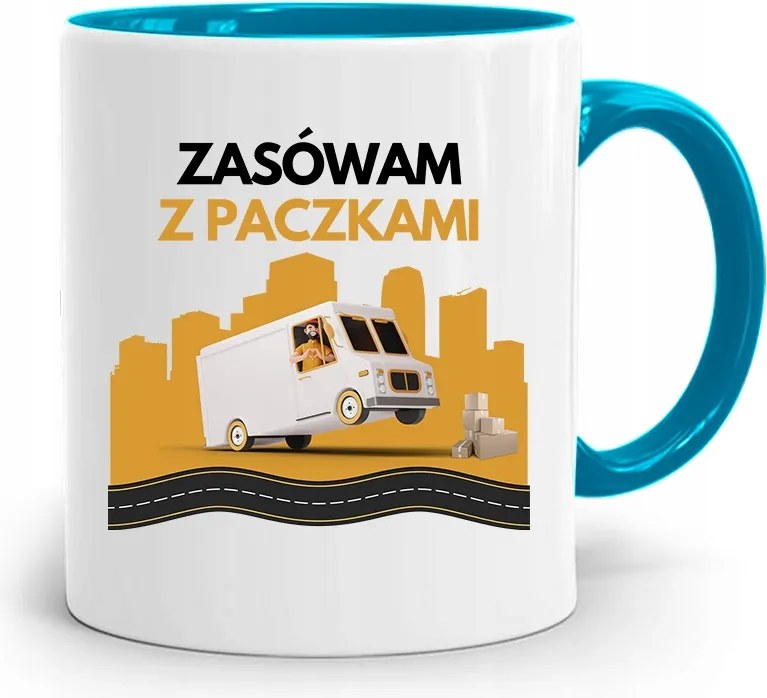 Kék Bögre Futárnak, fényképes nyomott mintás Csomagokkal