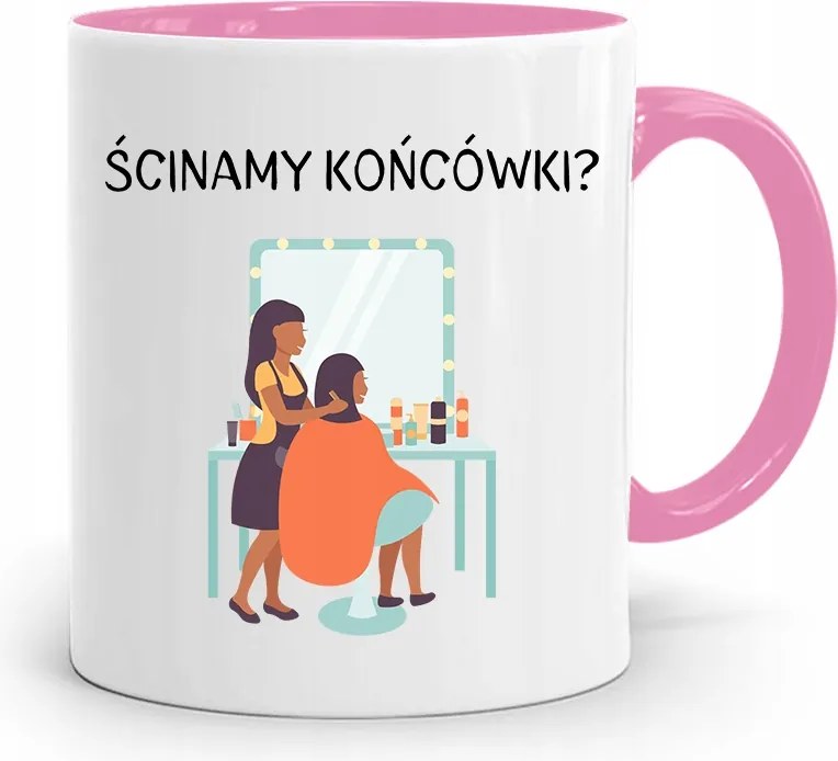 Rózsaszín Bögre Fodrásznak Vágjuk Le A Végeket fényképes nyomattal