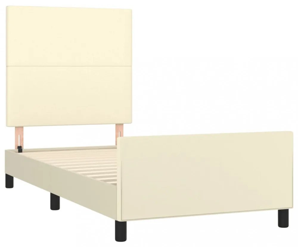 krémszínű műbőr ágykeret fejtámlával 90 x 200 cm