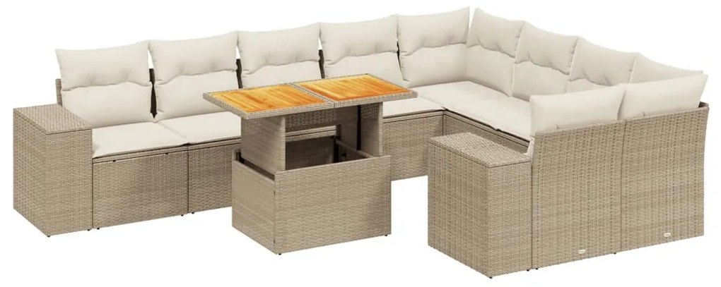 10 részes bézs polyrattan kerti ülőgarnitúra párnával