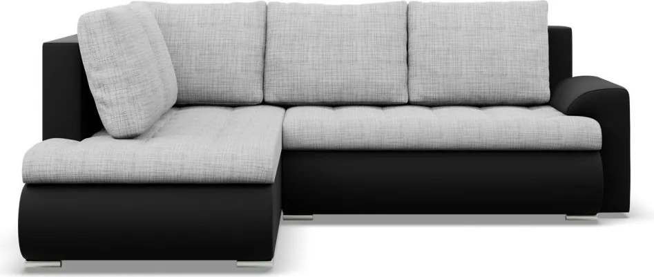 Tokio sarokkanapé, L alakú háttámlával, 2 ágyneműtartóval, fonott + műbőr, baloldali, szürke - fekete