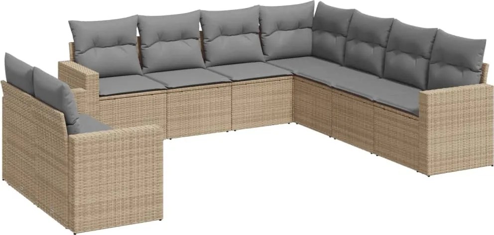 vidaXL 9 részes bézs polyrattan kerti ülőgarnitúra párnákkal