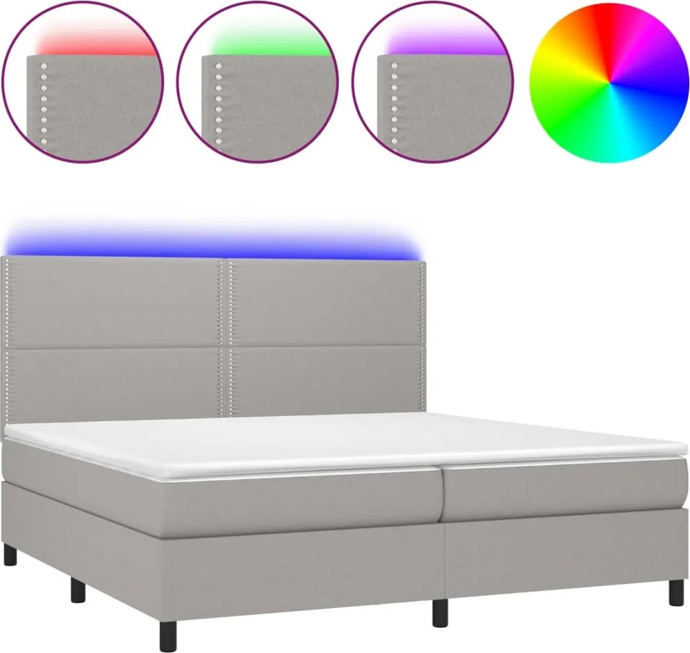 vidaXL világosszürke szövet rugós és LED-es ágy matraccal 200x200 cm