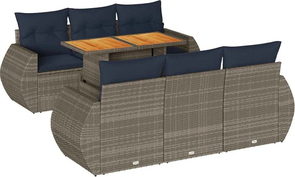 vidaXL 7 részes szürke polyrattan kerti ülőgarnitúra párnákkal