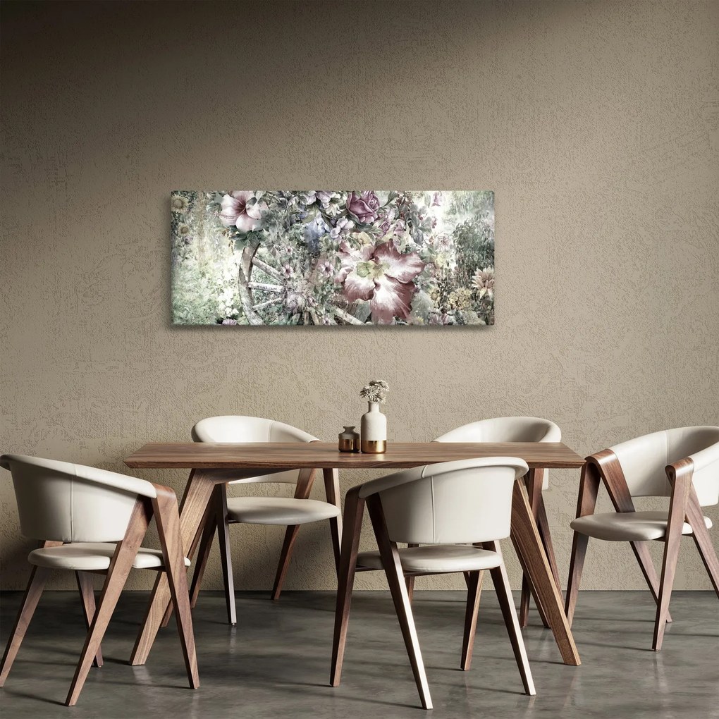 Virágok képe egy fából készült kerékpáron (120x50 cm)