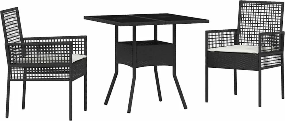 vidaXL Kert étkező szett 3 pcs Fekete polirattan