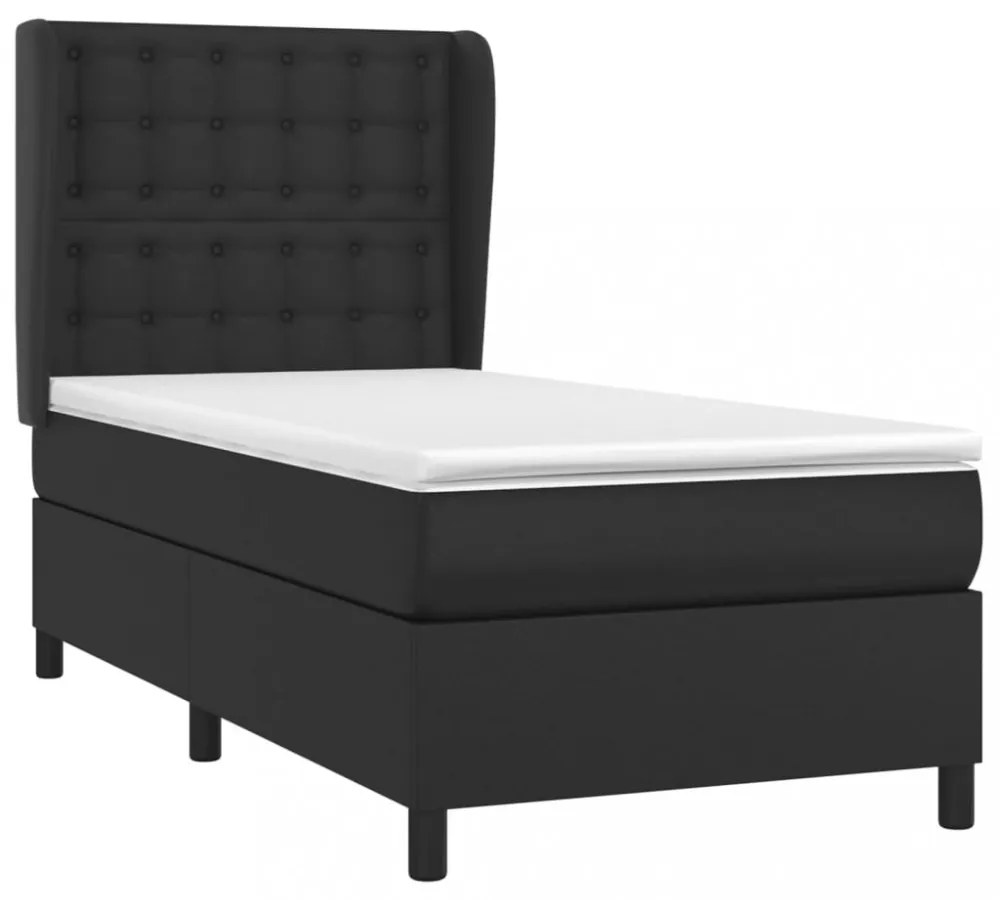 fekete műbőr rugós ágy matraccal 90 x 200 cm