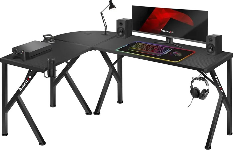 Sarok gamer asztal, 154x117cm, fekete