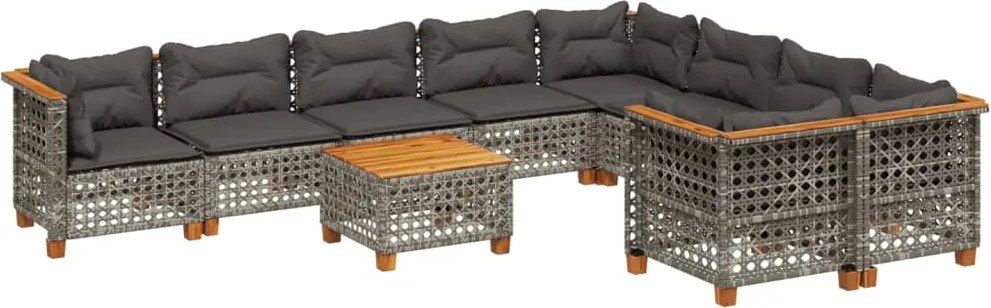 vidaXL 10 részes szürke polyrattan kerti ülőgarnitúra párnákkal