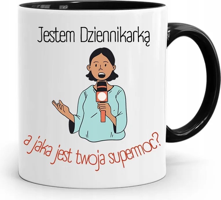 Fekete Bögre Ajándék Riporter Újságírónak, fényképes nyomtatással