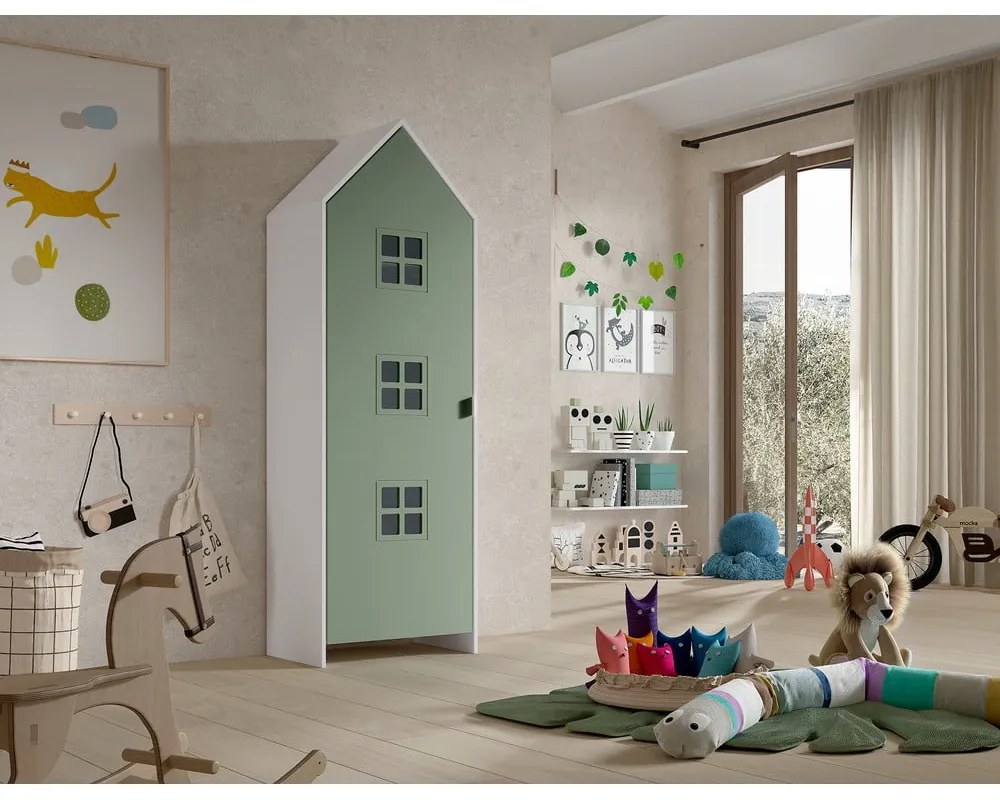 Fehér-zöld gyerek ruhásszekrény 58x172x37 cm Casami Bruges – Vipack