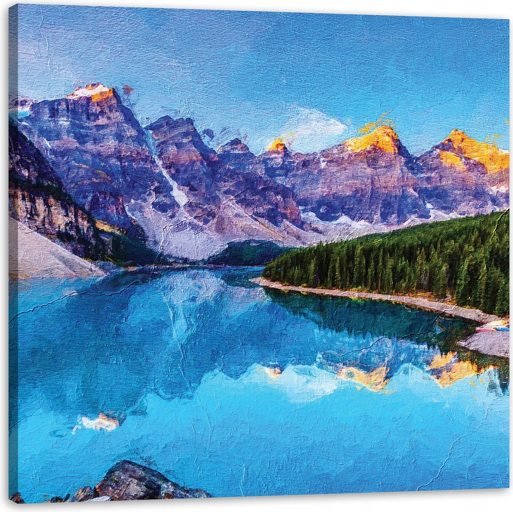 Vászonkép Folyó Hegyek Természet Erdők 90X90 cm Ideális ajándék