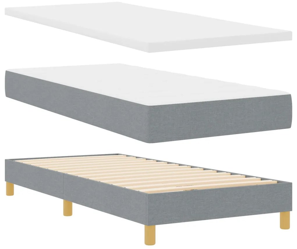 Box Spring Ágy matraccal és LED világosszürke 90x200 cm szövet