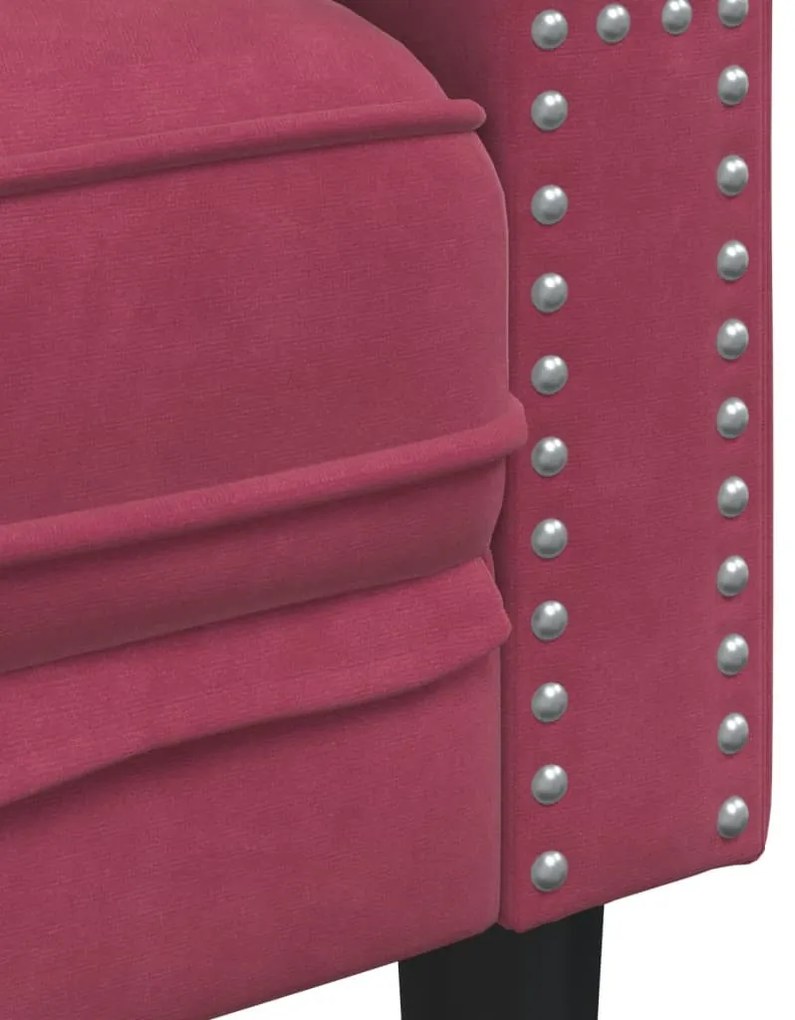 2 részes bordó bársony Chesterfield kanapészett hengerpárnákkal