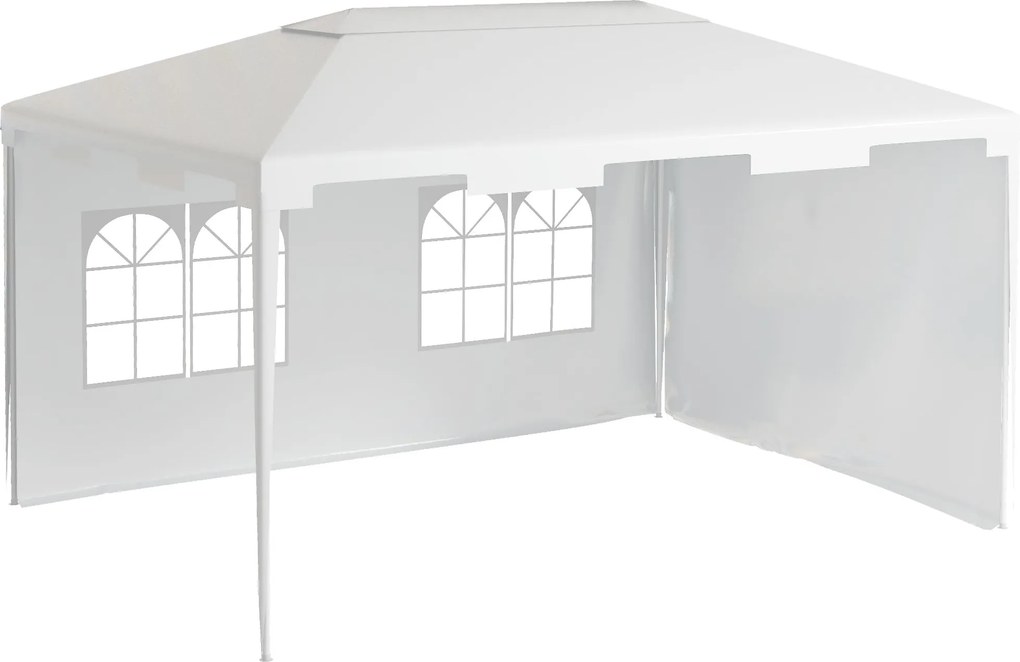 Outsunny 4x3 m Kerti Pavilon, Levehető Kültéri Pergola 2 Oldalpanelekkel és 2 Ablakkal, Anti-UV Vízálló Acélkerettel Teraszra és Pattio-ra - Fehér | A