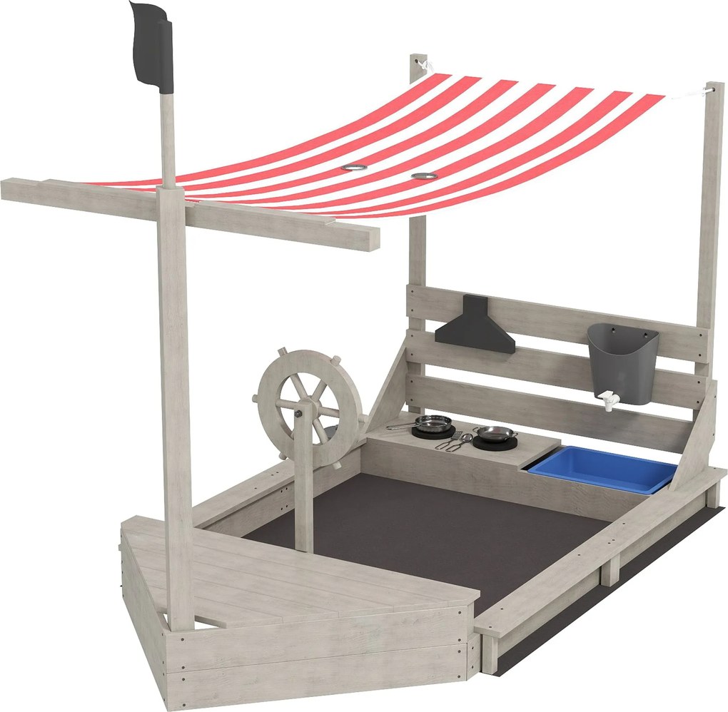 Outsunny Nagy Homokozó Tervezett Árboc Formájú Fa Játékház Konyhás Játszószettel 3-7 Éves Gyermekeknek 180 x 103 x 144,5 cm | Aosom